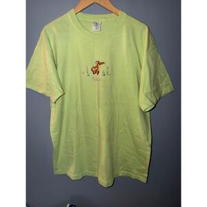 Fruit of the Loom Tigger Embroidered Graphic Tee Shirt Light Green XL